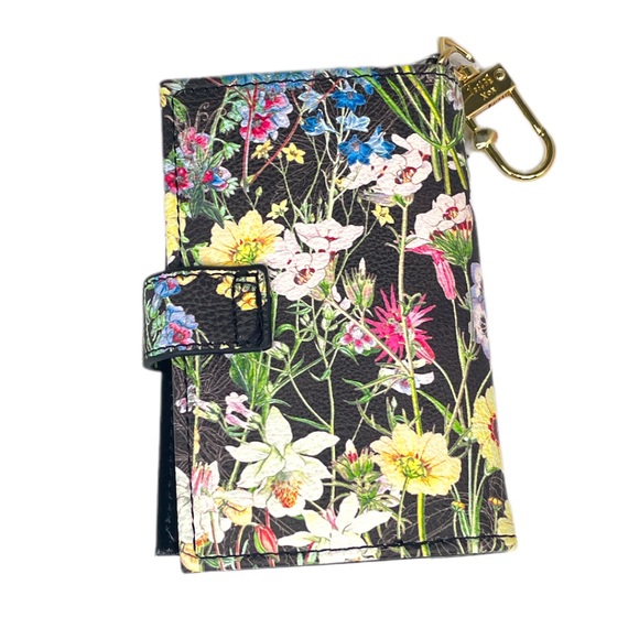 Betsey Johnson Floral Credit Card Wallet with Key Ring Black Pink - Picture 3 of 6